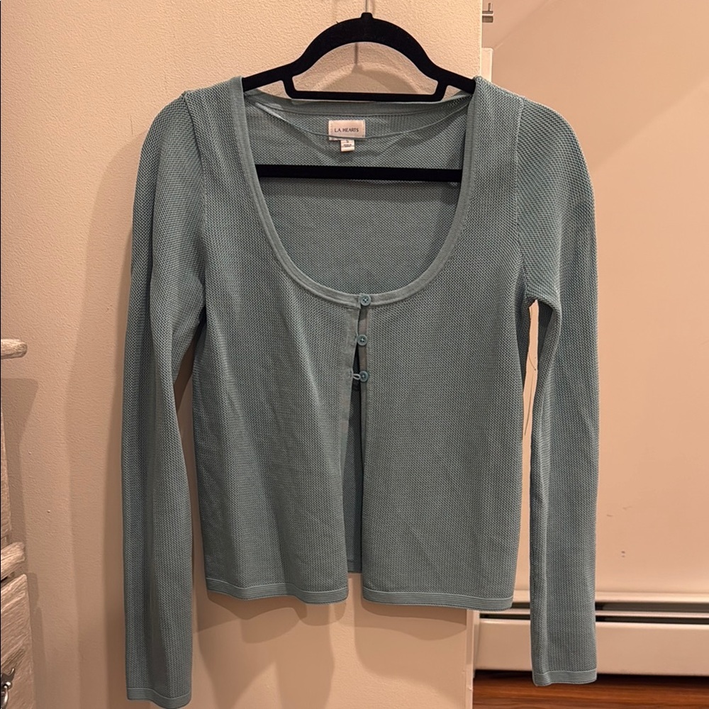 Teal Button-Up Cardigan - Picture 3 of 4